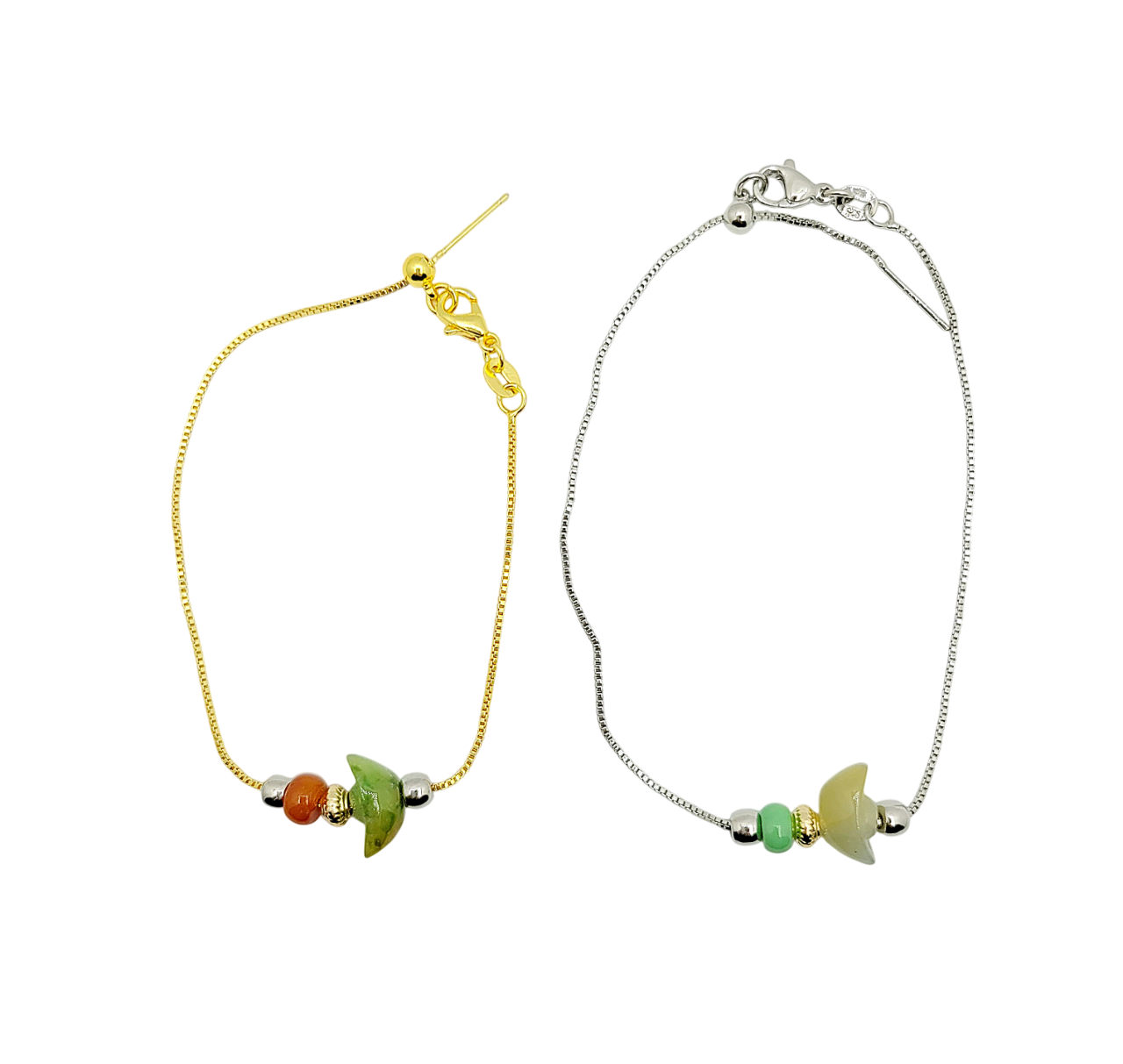 Silver Icy Ingot and Bead Jadeite Jade Bracelet