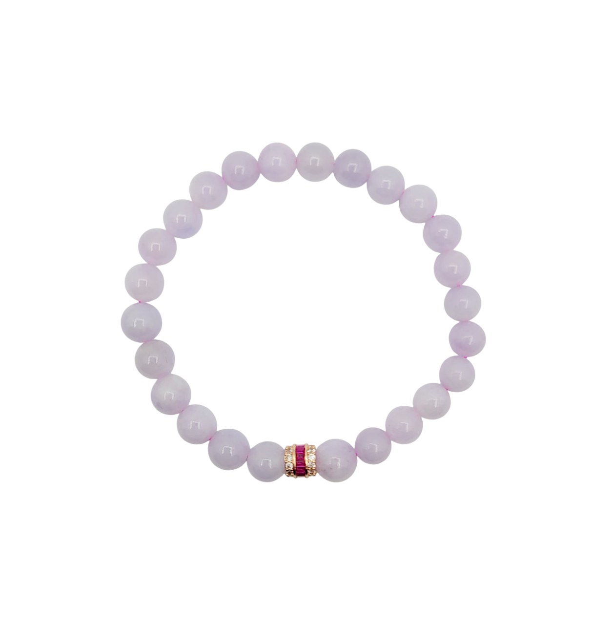 Icy Lavender Jadeite Jade Beads Bracelet with Ruby Simulant