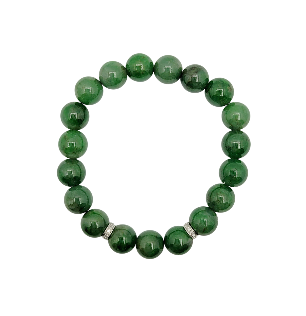 18K White Gold Green Jadeite Jade Beads Bracelet with Natural Diamonds