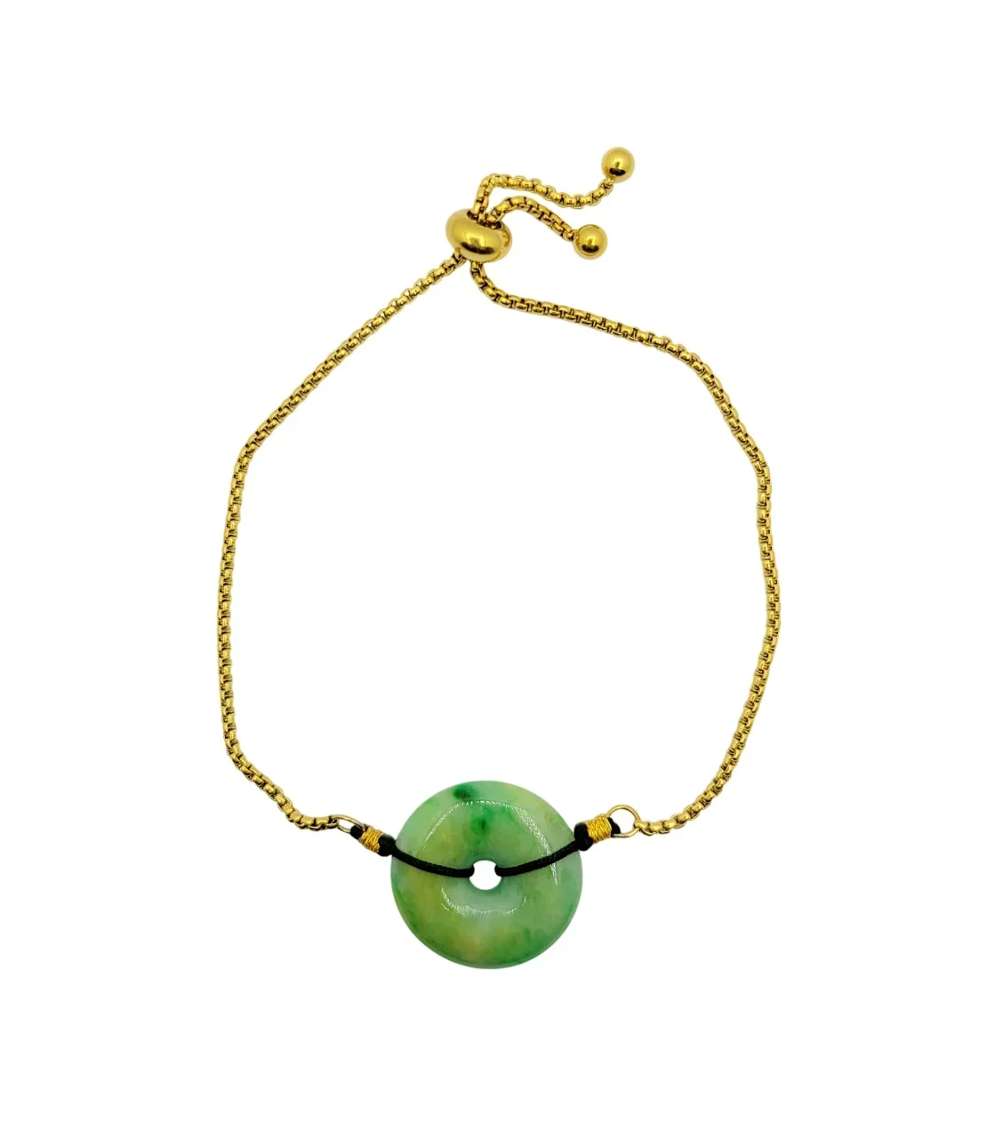 Yellow Gold Plated Green Eternity Jadeite Jade Bracelet