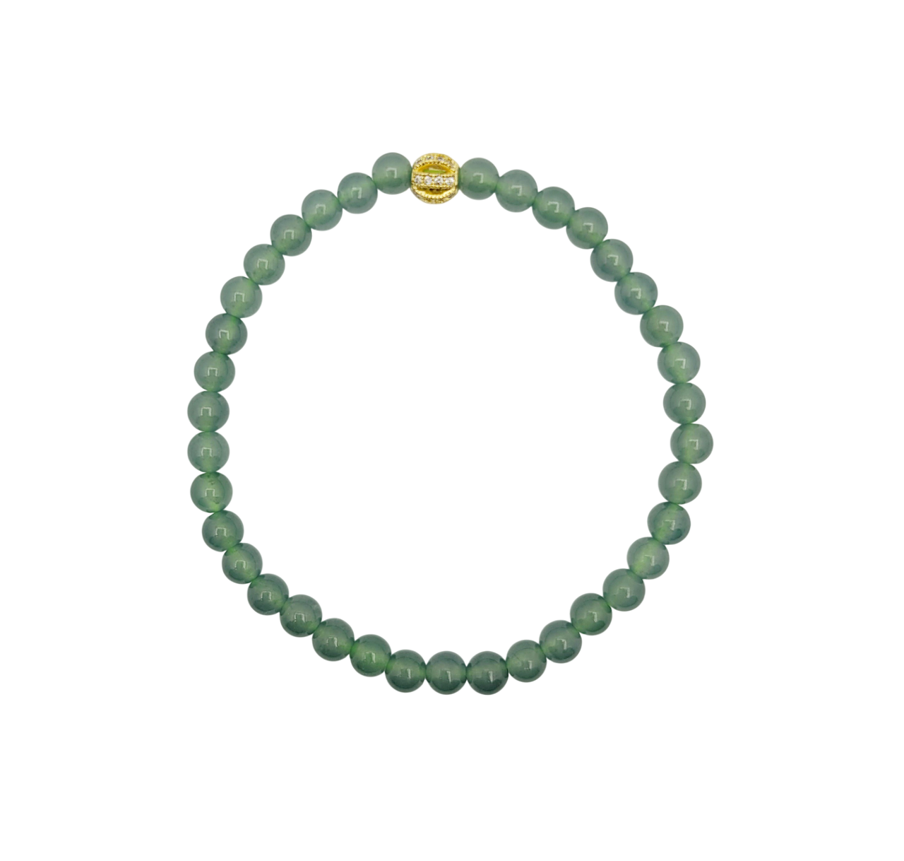 Silver Green Jadeite Jade Beads Bracelet with Diamond Simulant
