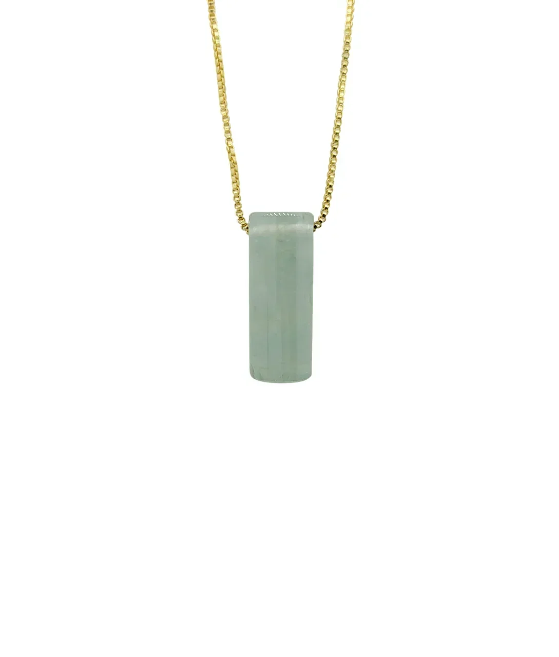 Silver Icy Green Jadeite Jade Cylinder Necklace