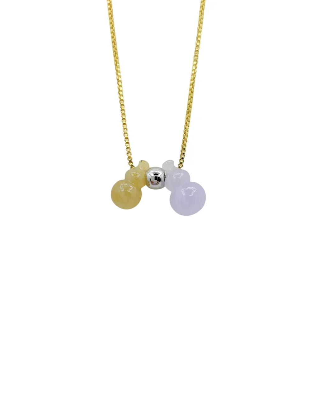 Silver Icy Yellow and Icy Lavender Jadeite Jade Double Wulu Necklace
