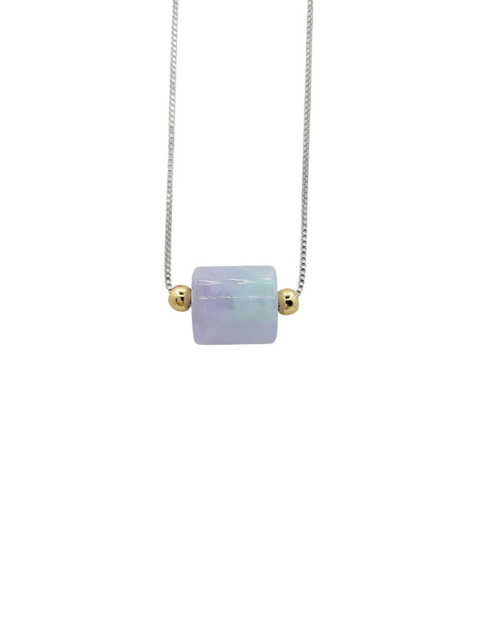 Silver Icy Lavender Jadeite Jade Cylinder Necklace