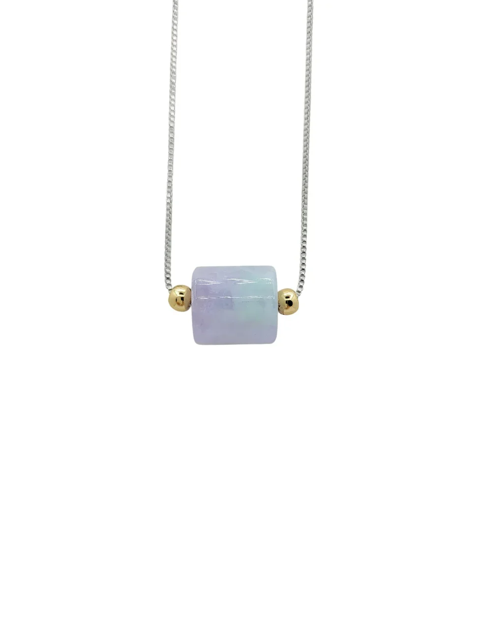 Silver Icy Lavender Jadeite Jade Cylinder Necklace