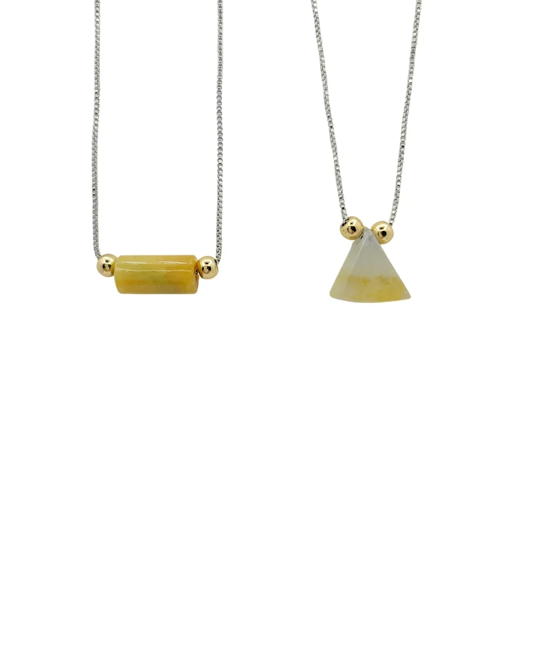 Silver Icy Yellow Jadeite Jade Cylinder or Triangle Necklace