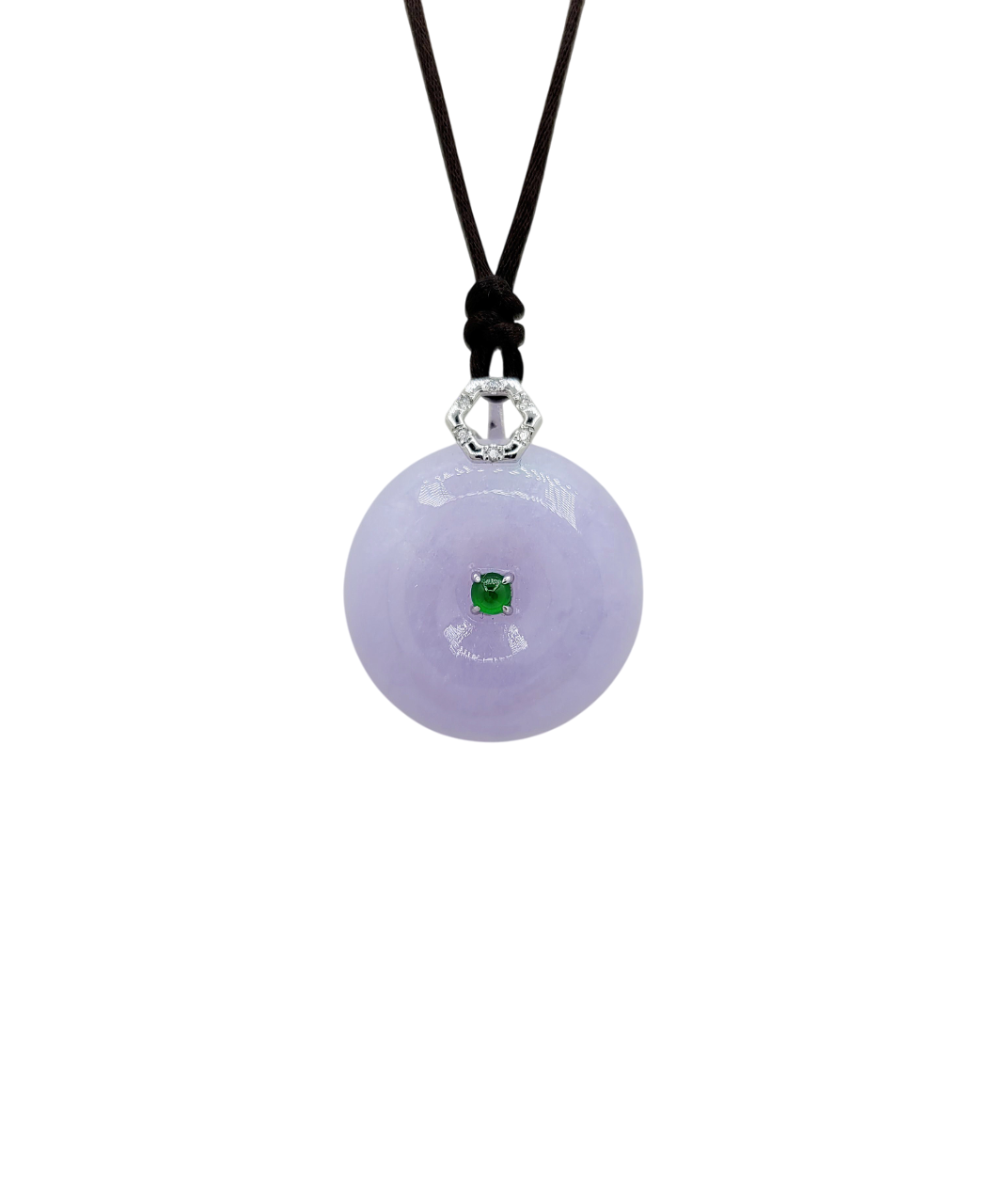 18K White Gold Icy Lavender Jadeite Jade Donut Pendant