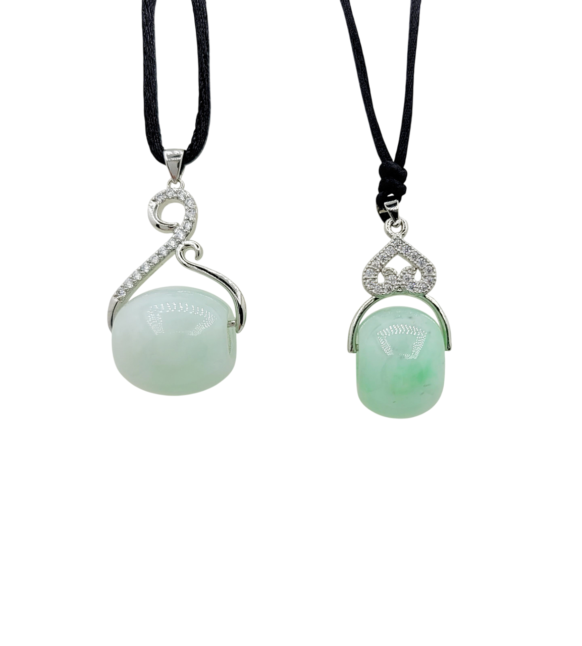 Silver Green Barrel Jadeite Jade Pendant with Diamonds Simulant