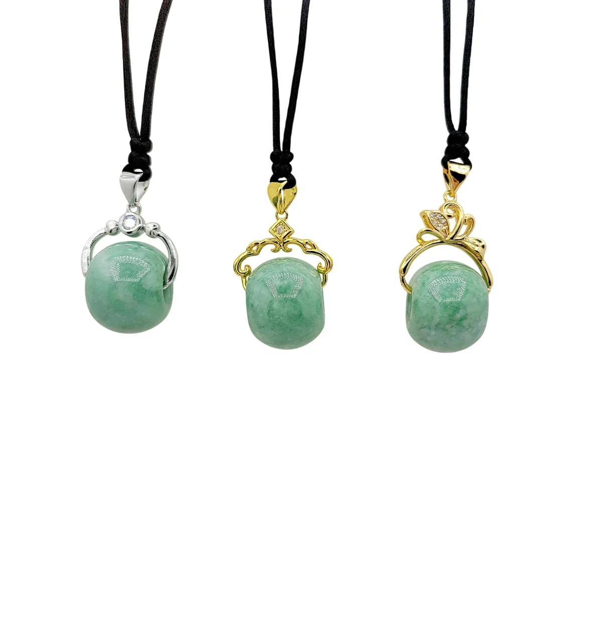 Silver Green Barrel Jadeite Jade Pendant with Diamonds Simulant