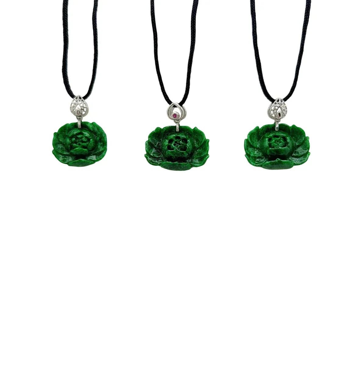 Silver Green Lotus Jadeite Jade Pendant