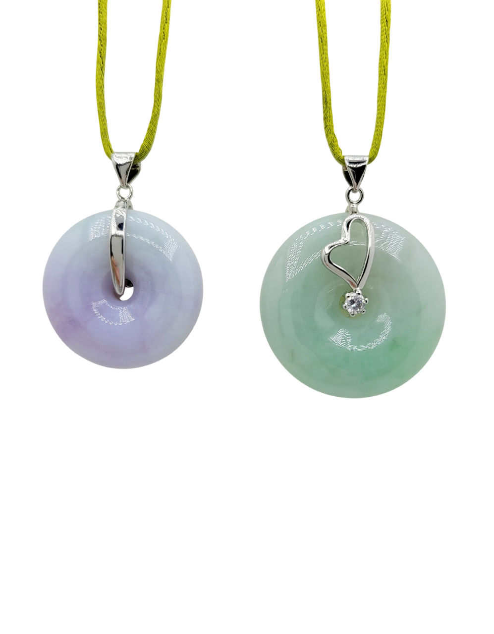 Silver Lavender or Green Jadeite Jade Eternity Pendant with Diamonds Simulant