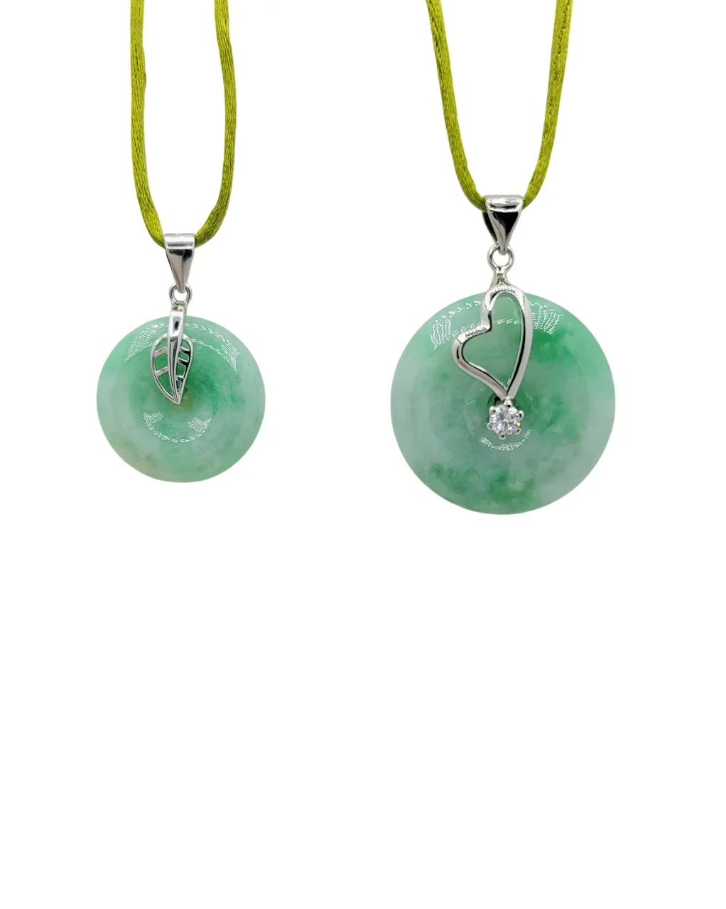 Silver Green Jadeite Jade Donut Pendant