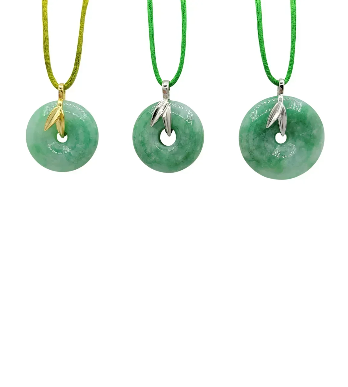 Silver Green Jadeite Jade Donut Pendant