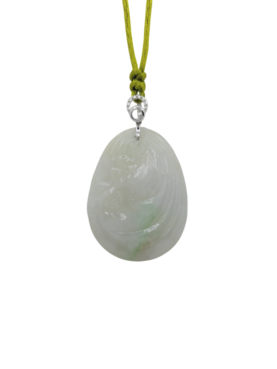 14K White Gold Icy Jadeite Jade Ruyi Pendant