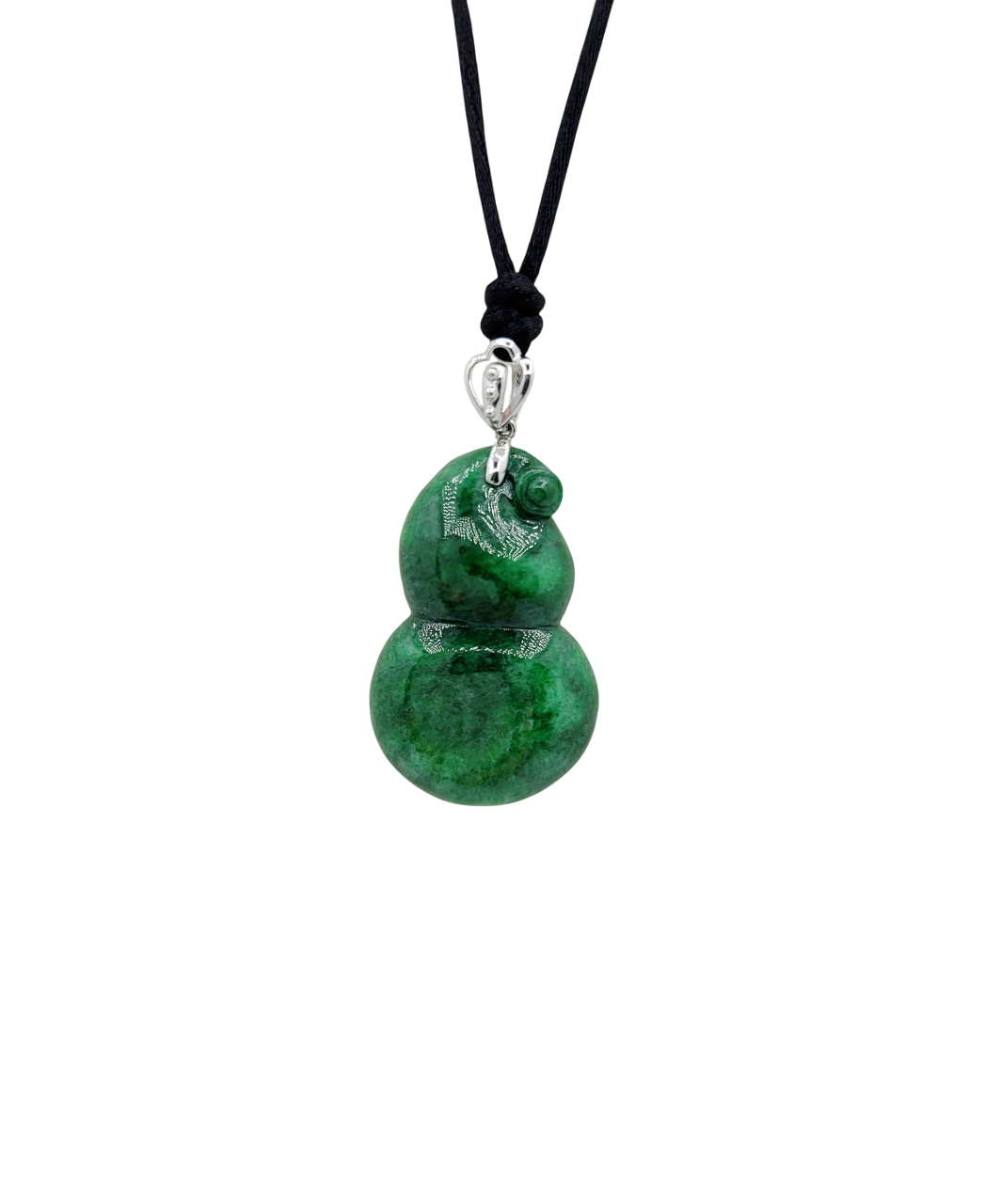 14K White Gold Green Jadeite Jade Wulu Pendant