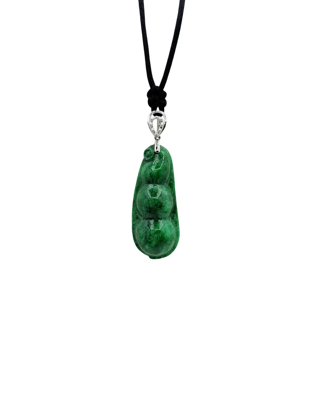 14K White Gold Green Jadeite Jade Rich Beans Pendant