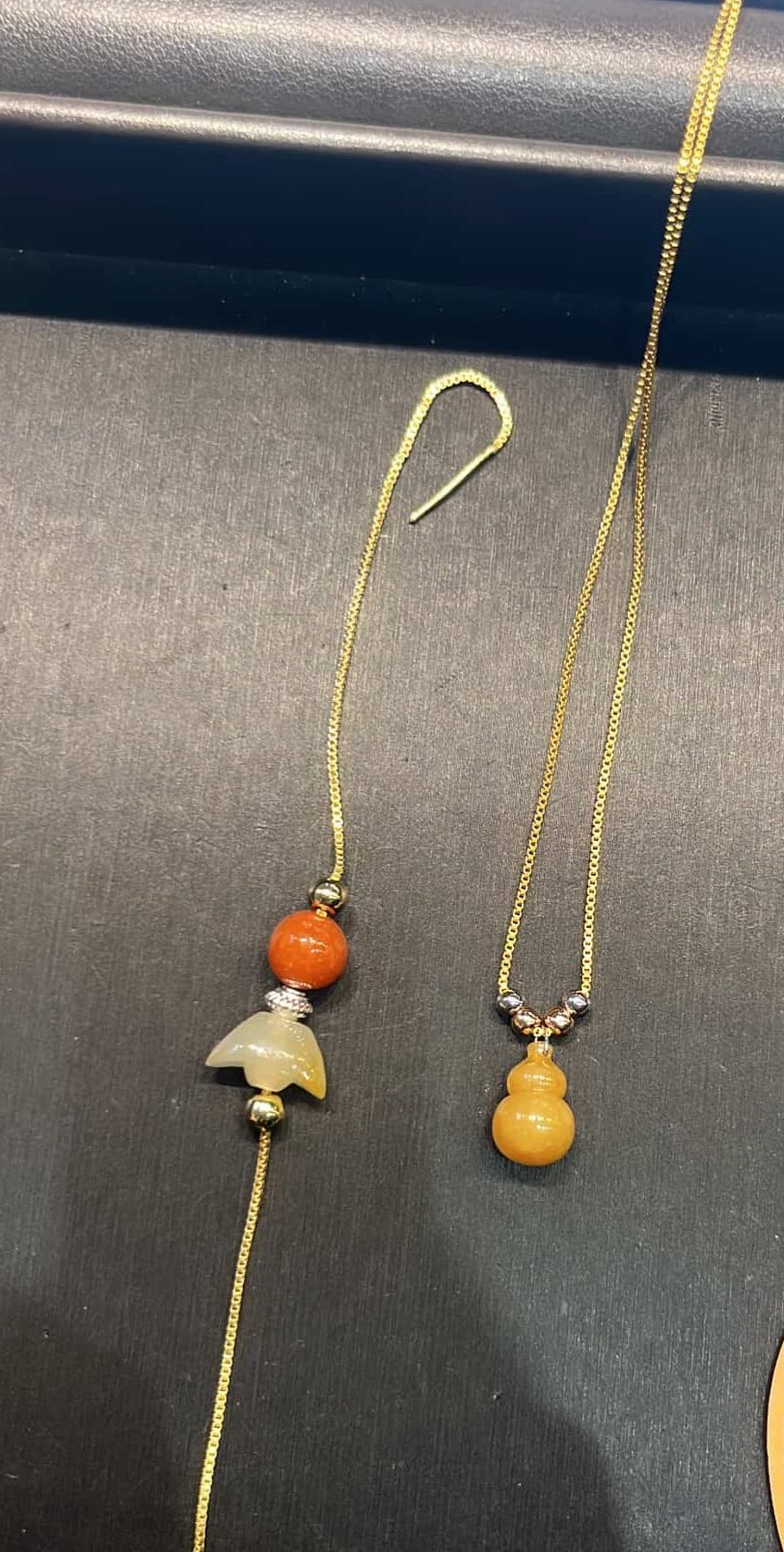 Ingot Jade Silver bracelet & Yellow Jade Gourd Silver Necklace