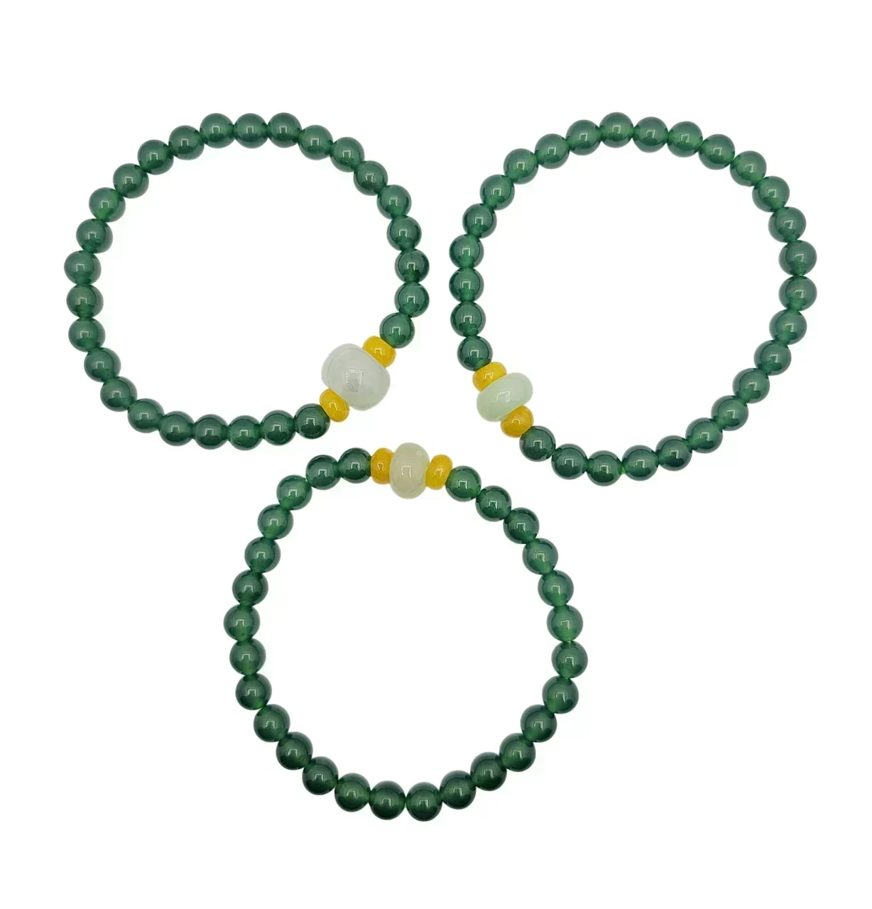 Icy Dark Green Jadeite Jade Beads Bracelet with Light Green Donut