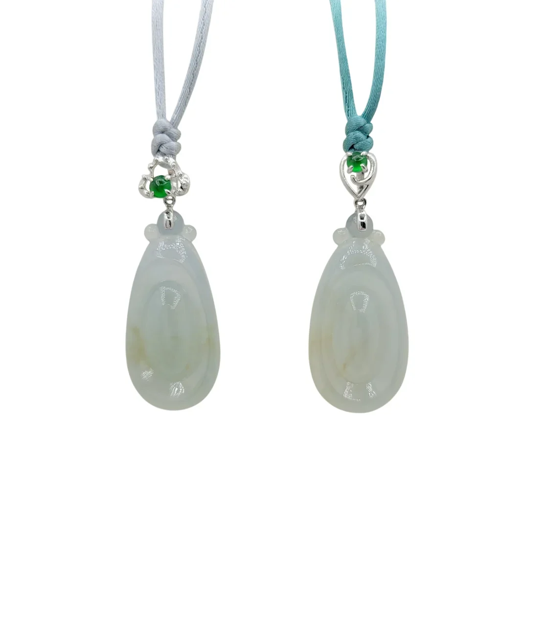 18K White Gold Icy Jadeite Jade Blessings with You Pendant