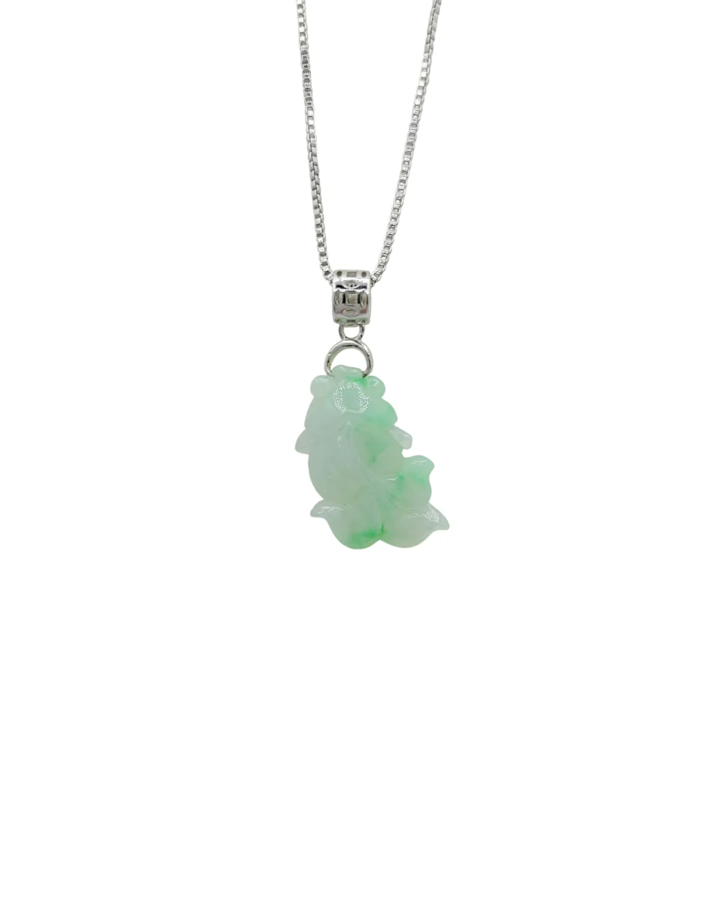 Silver Icy Green Jadeite Jade Fish Pendant