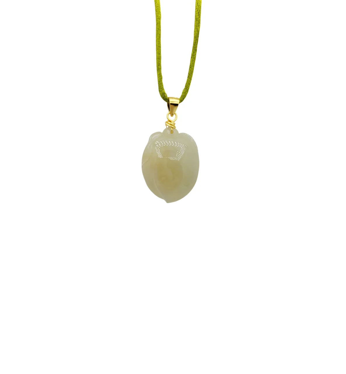 Silver Light Yellow Jadeite Jade Peach Pendant