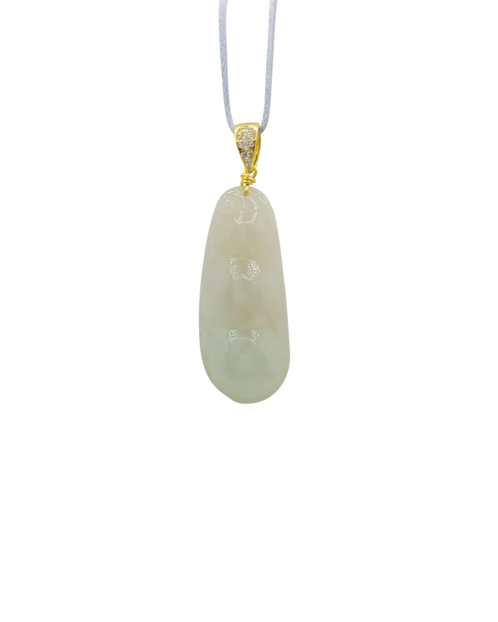Silver Icy Jadeite Jade Rich Bean Pendant with Diamond Simulant