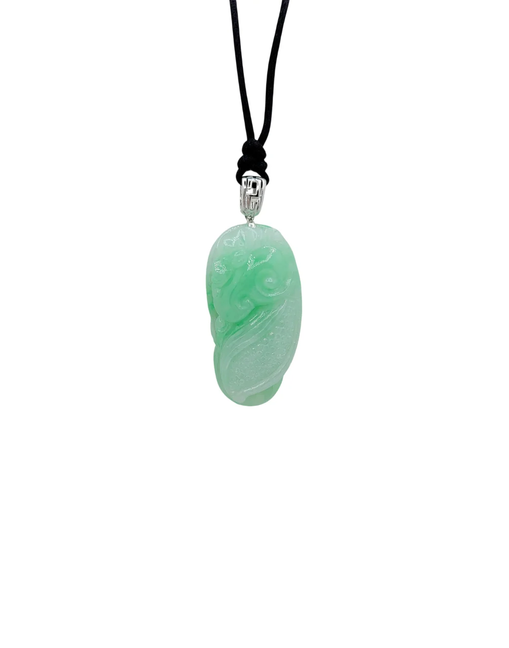 14K White Gold Light Green Jadeite Jade Fancy Shape Pendant