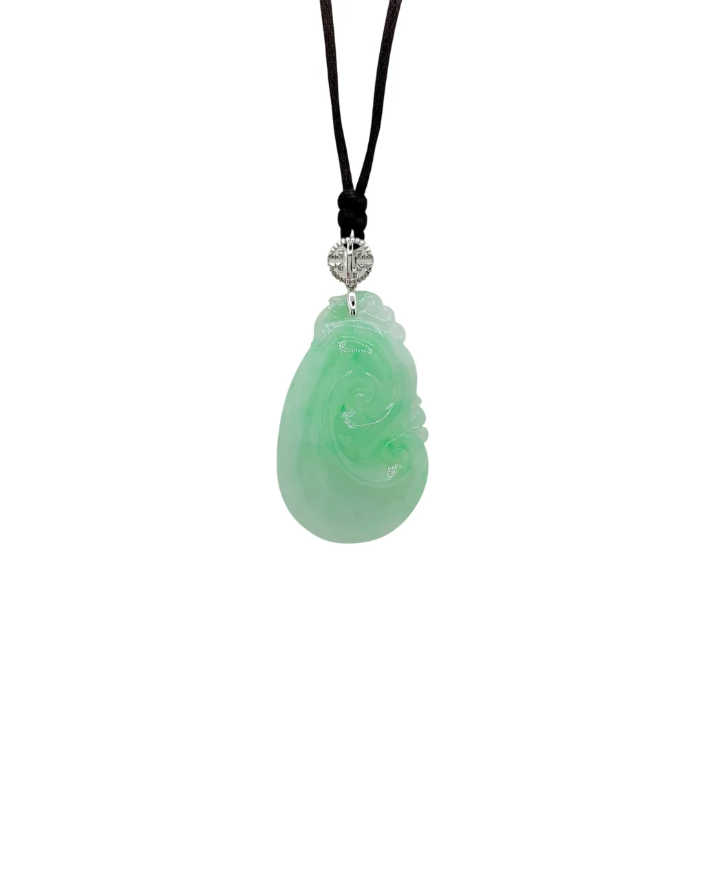 14K White Gold Light Green Jadeite Jade Ruyi Pendant