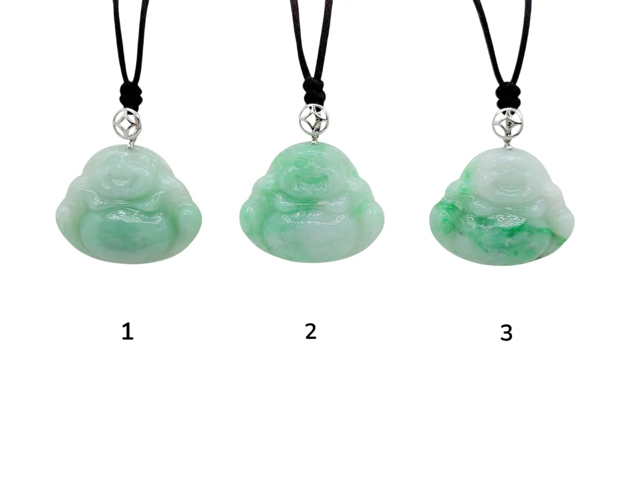 14K White Gold Light Green Jadeite Jade Laughing Buddha Pendant