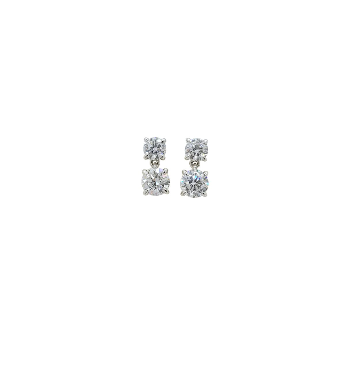 Platinum Round Brilliant Cut Lab Grown Diamond Dangle Earrings