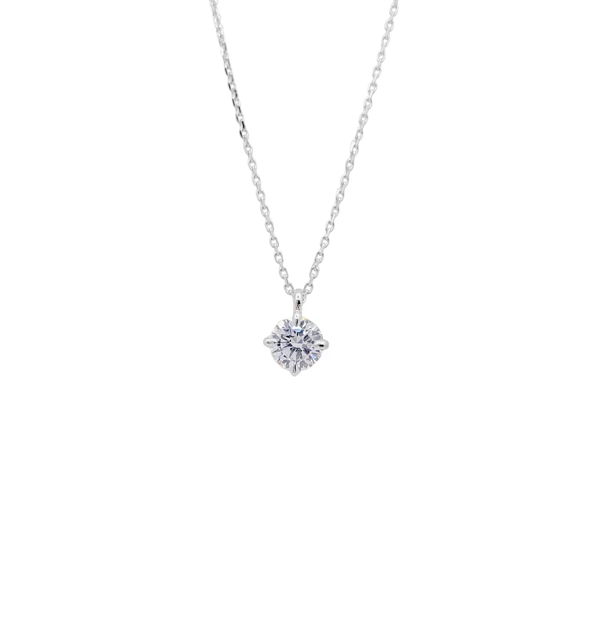 Platinum or 14K White Gold 4 Prong Round Brilliant Cut Lab Grown Diamond Solitaire Necklace