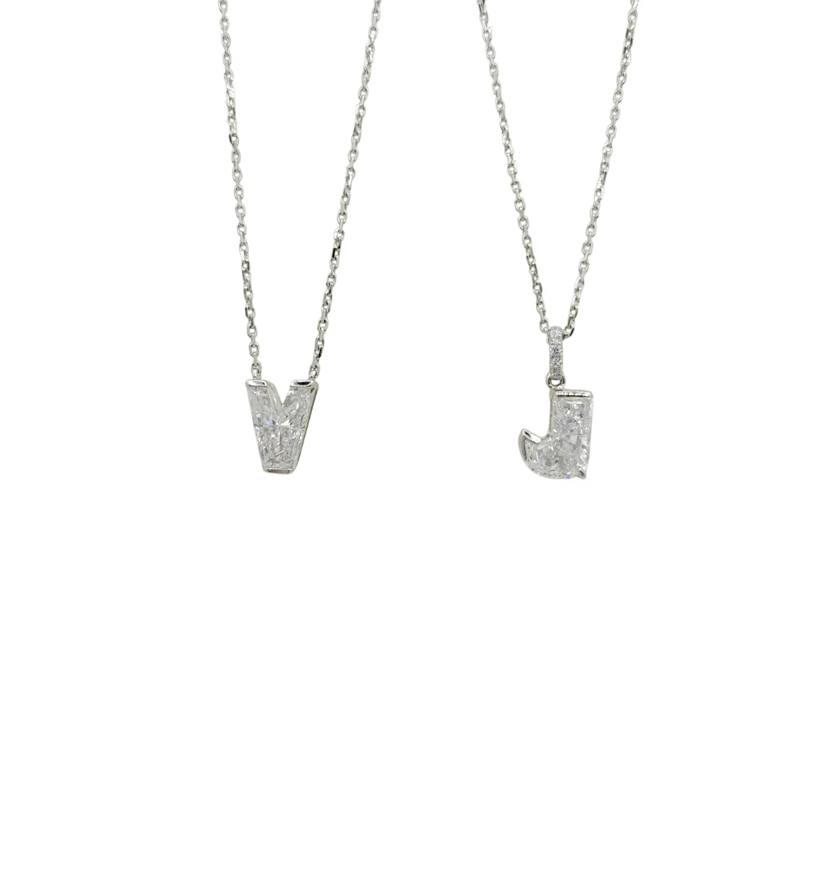 14K White Gold Letter Lab Grown Diamond Solitaire Necklace