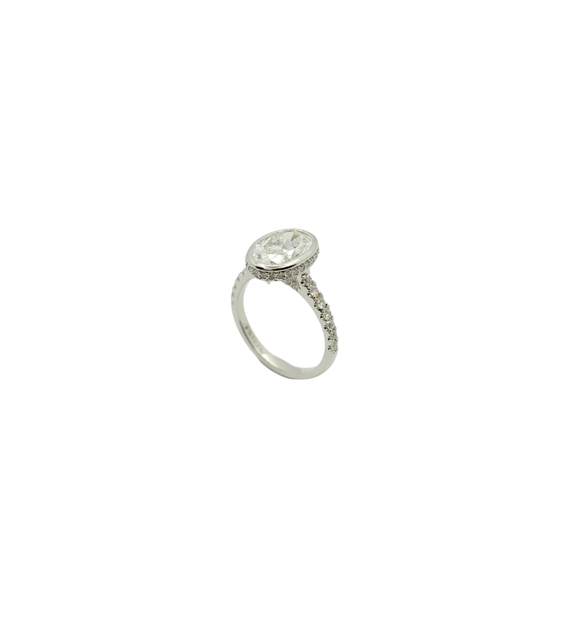 Platinum Bezel Set Oval Brilliant Cut with Hidden Hallow Lab Grown Diamond Ring