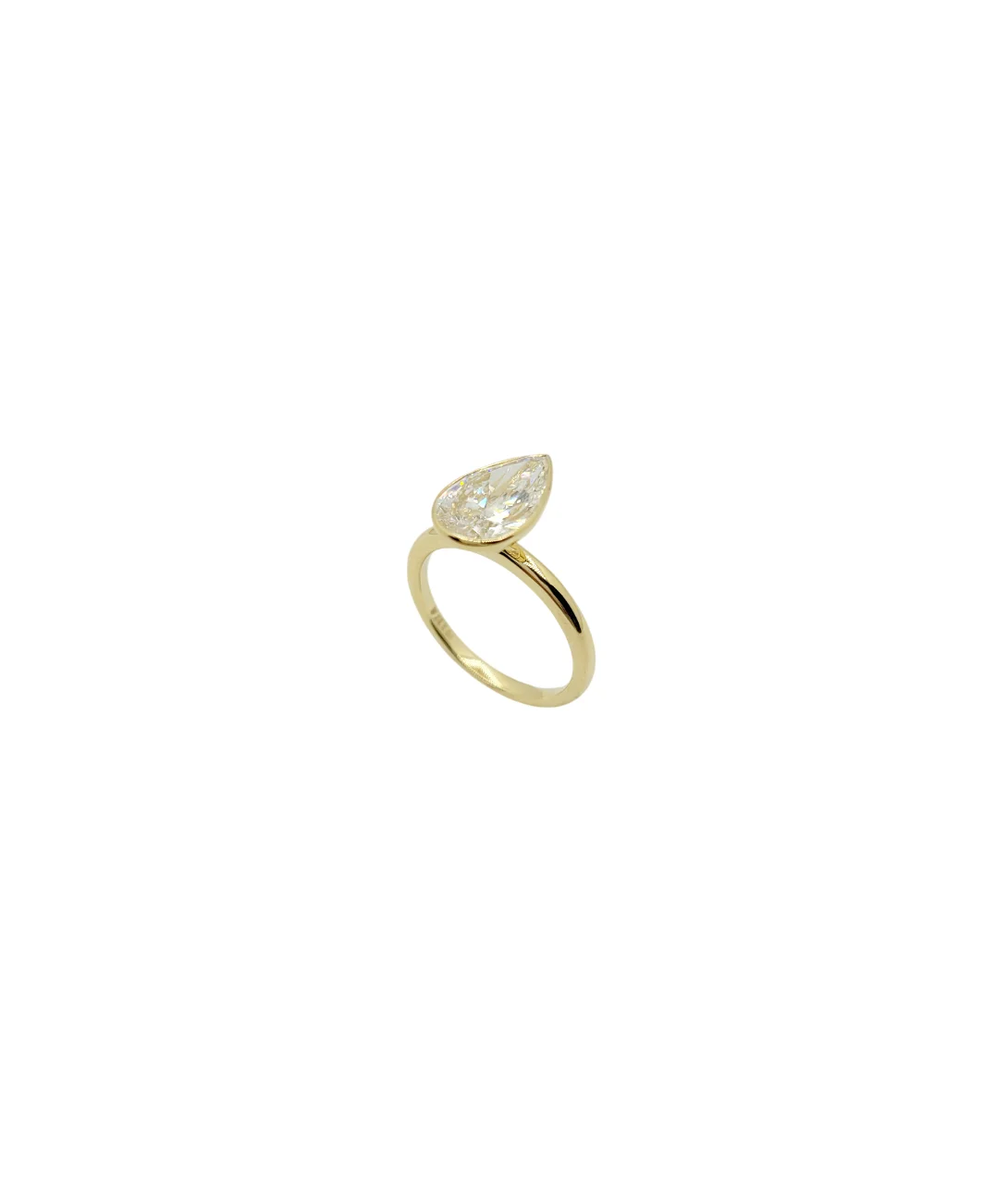 14K Yellow Gold Bezel Set Pear Brilliant Cut Lab Grown Diamond Ring