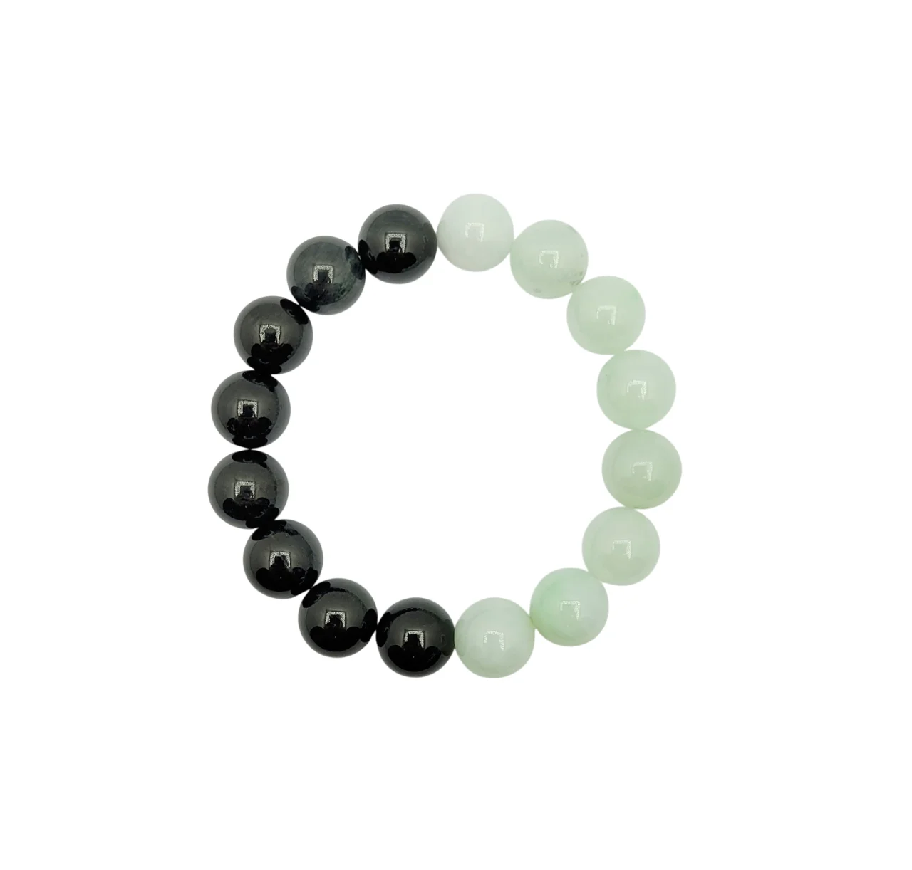Light Green And Black Jadeite Jade Beads Bracelet