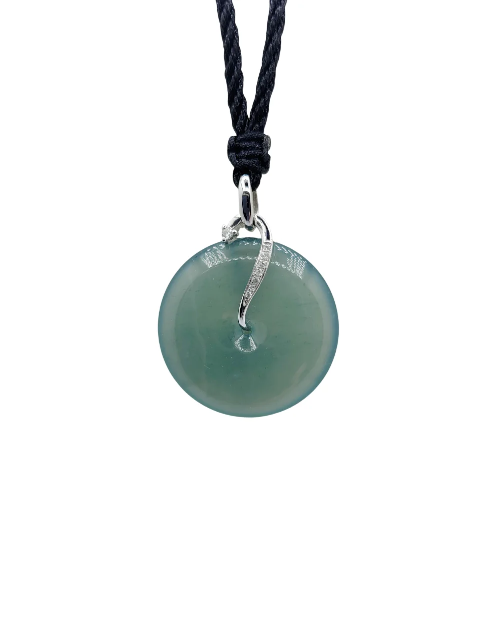 18K White Gold Icy Pale Green Eternity Jadeite Jade Pendant with Natural Diamonds