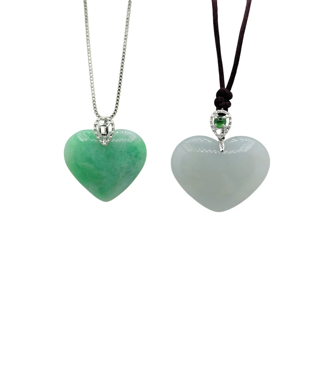 14K White Gold Green or Icy Heart Shape Jadeite Jade Pendant