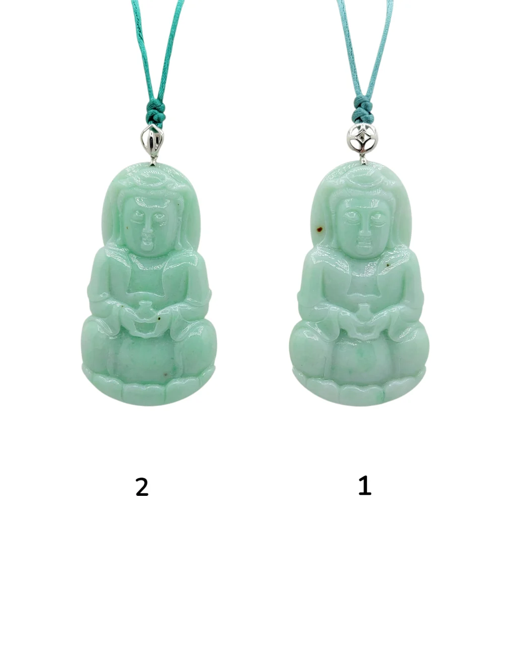 14K White Gold Light Green Guanyin Jadeite Jade Pendant