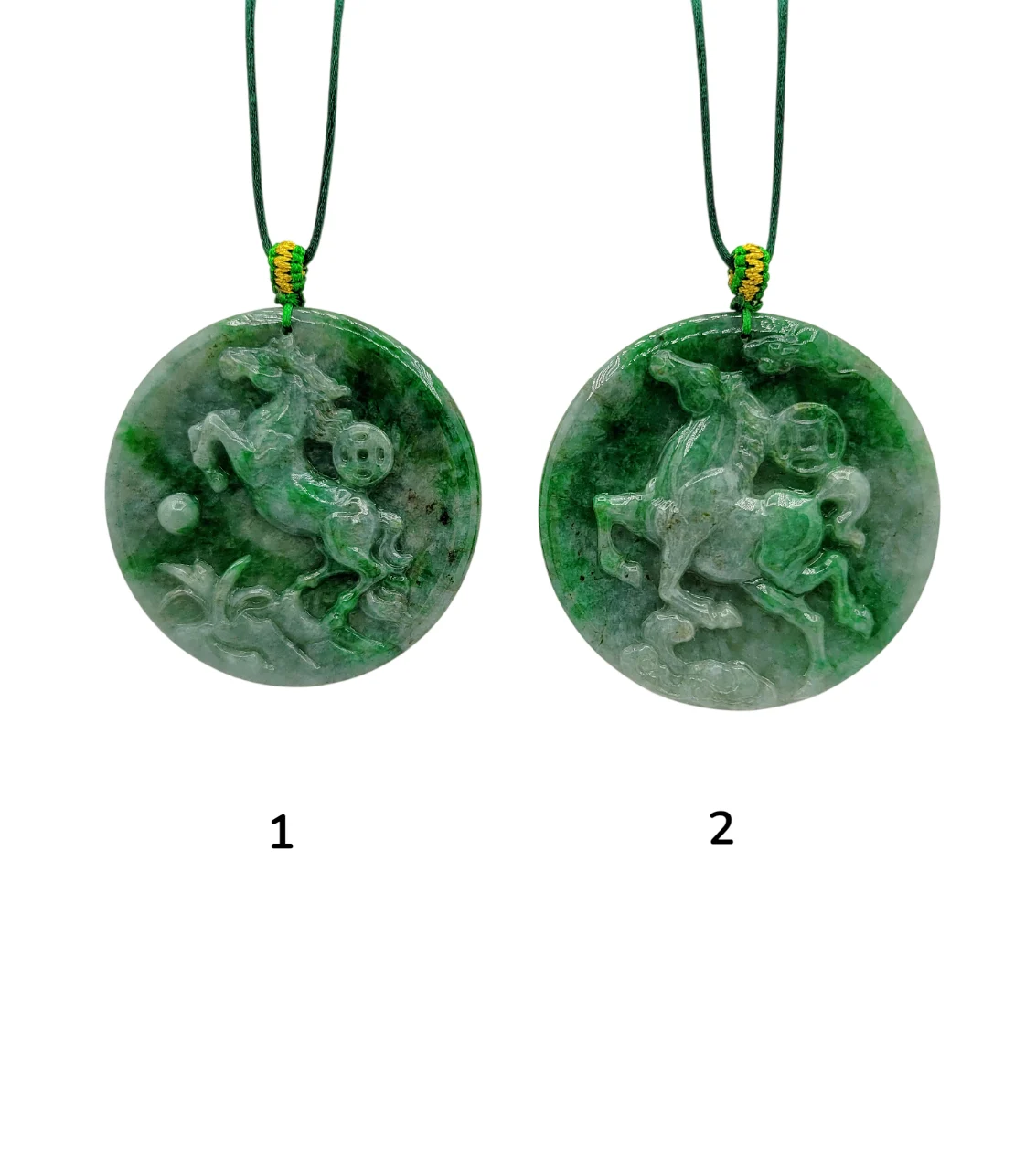 Green with White Patches Horse Jadeite Jade Pendant