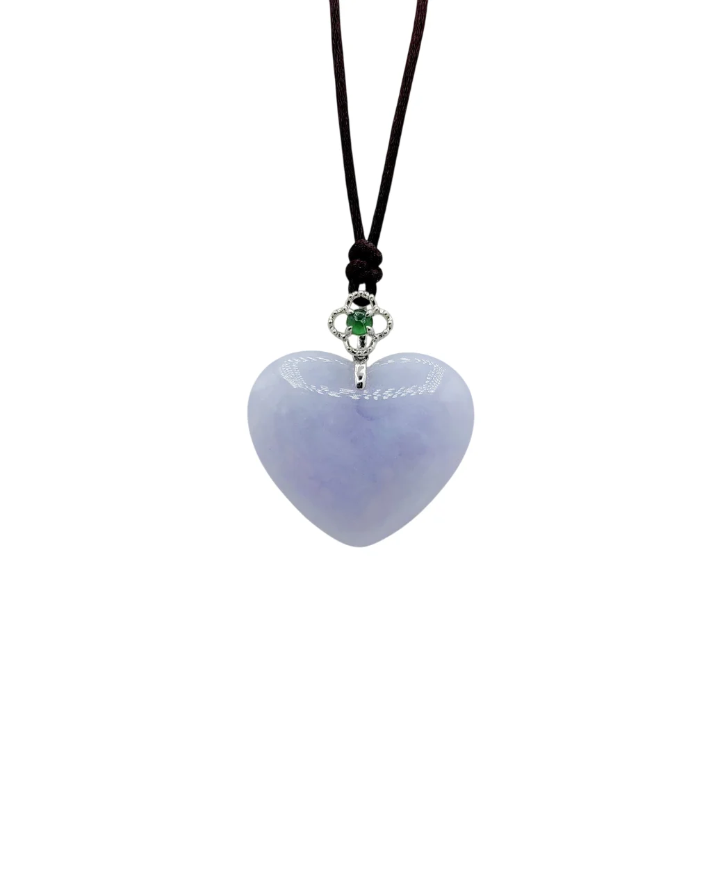 14K White Gold Light Lavender Heart Shape Jadeite Jade Pendant