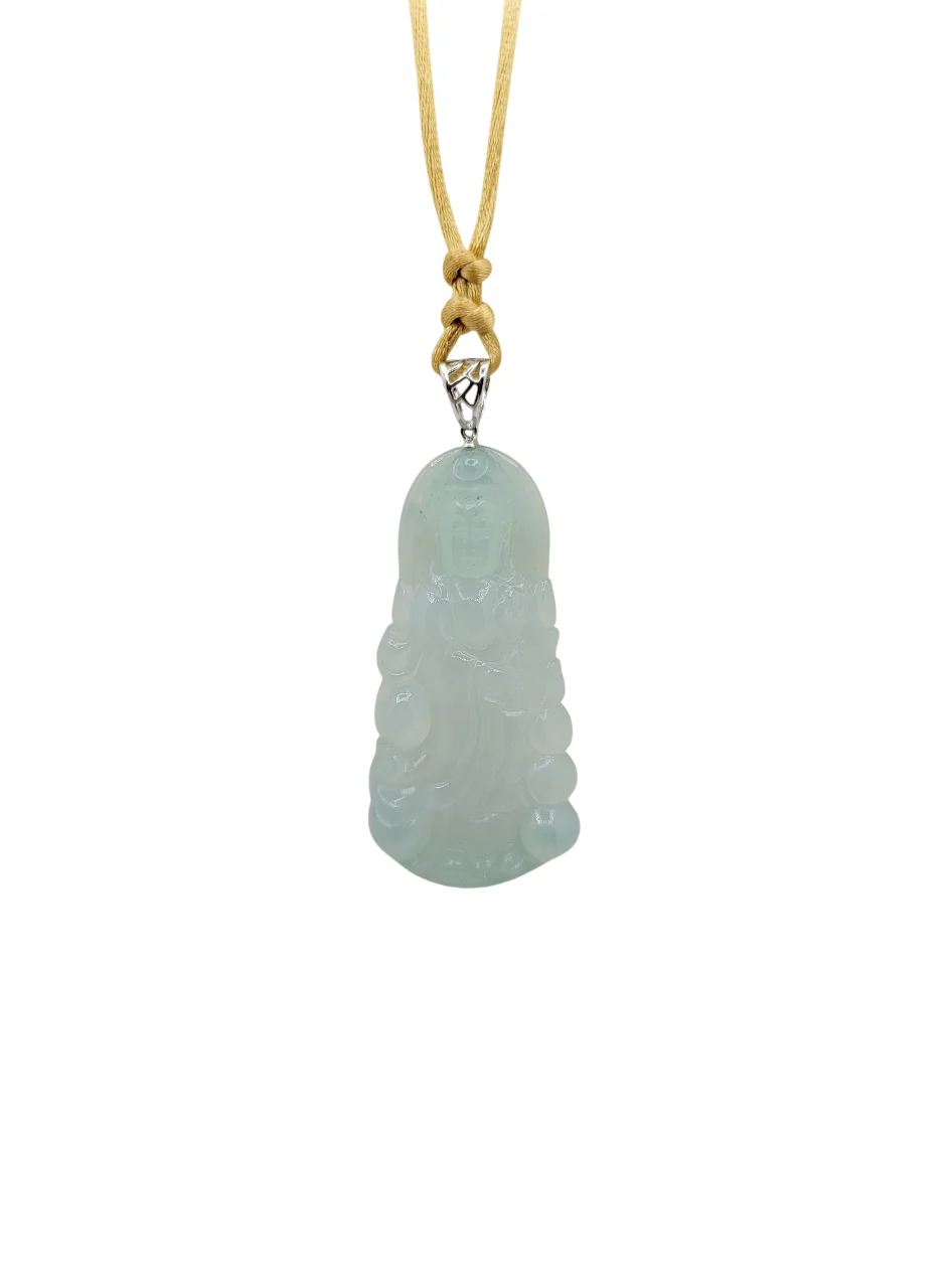 18K White Gold Icy Guanyin Jadeite Jade Pendant