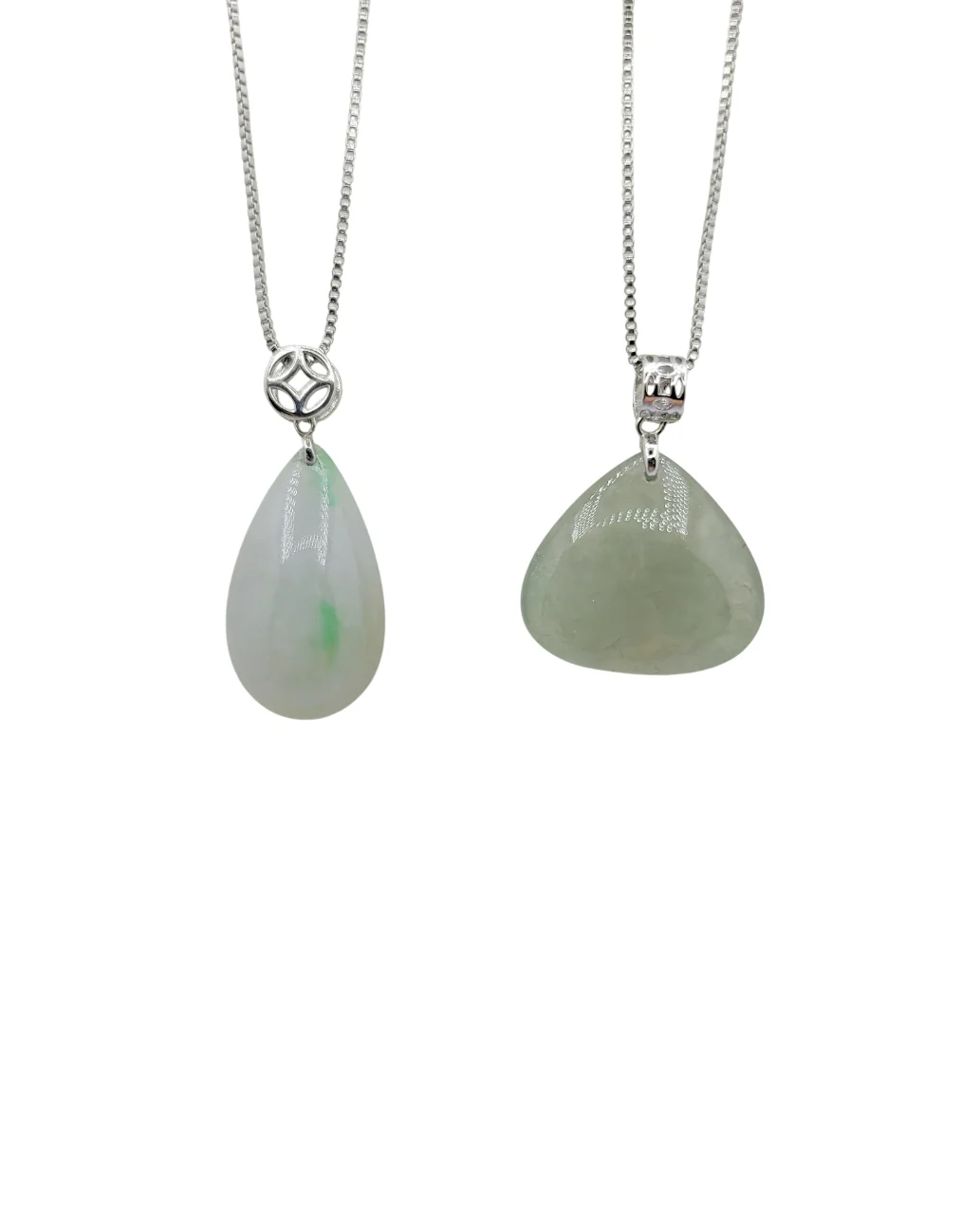 Silver Pale Green Triangle or Pear Jadeite Jade Pendant