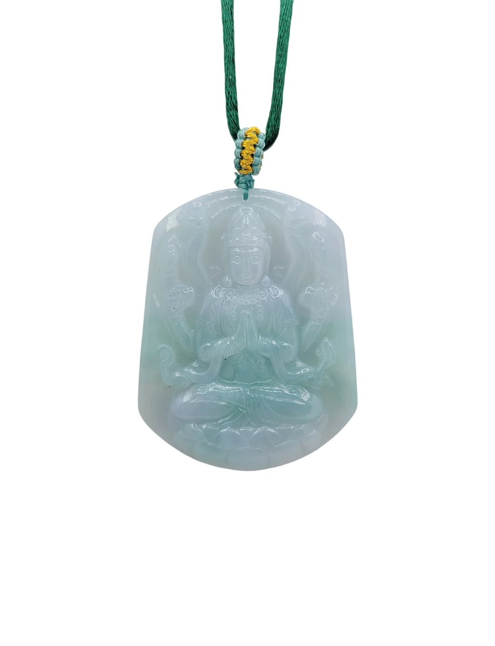 Icy With Green Patches Guanyin Jadeite Jade Pendant