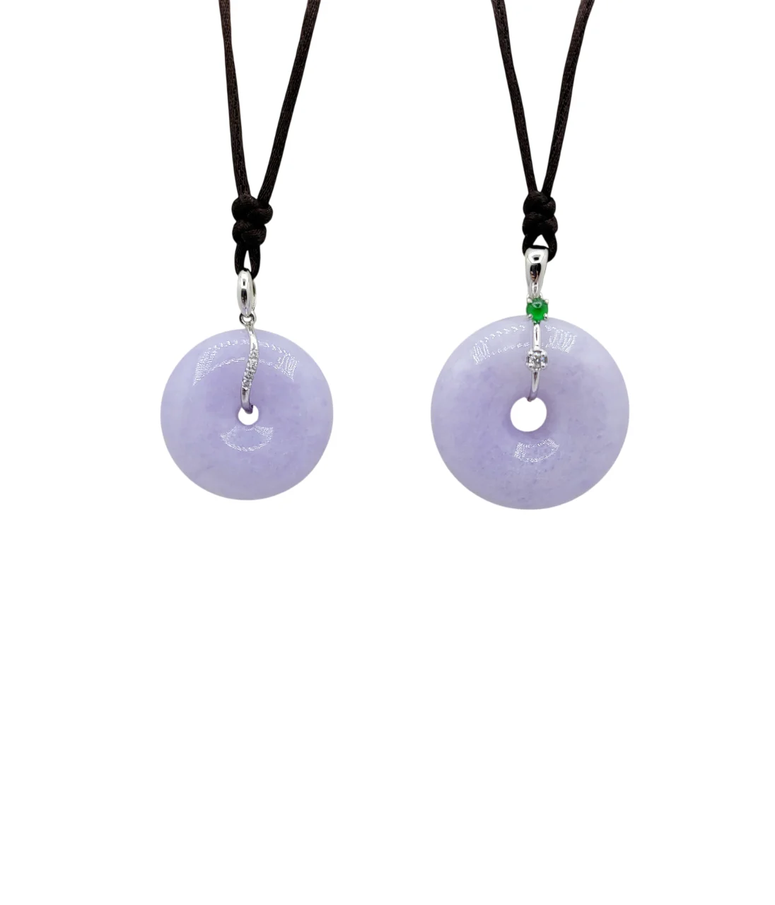 18K White Gold Light Purple Donut Jadeite Jade Pendant with Natural Diamonds