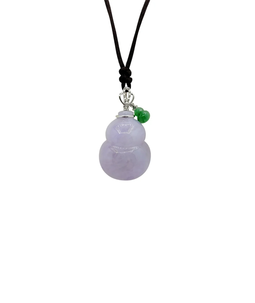 18K White Gold Icy Light Lavender Jadeite Jade Wulu Pendant with Small Wulu