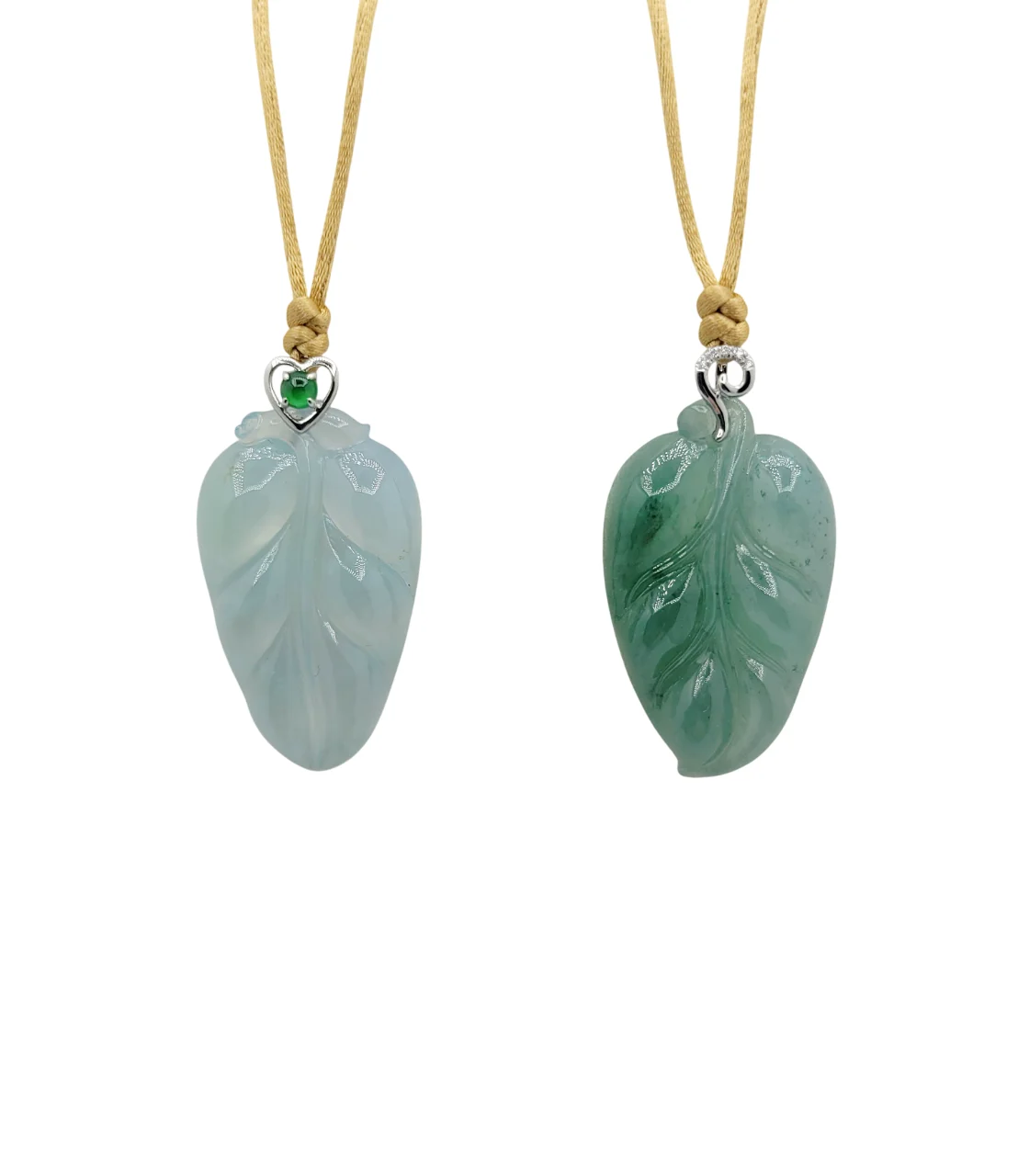 18K White Gold Icy or Green Leaf Jadeite Jade Pendant