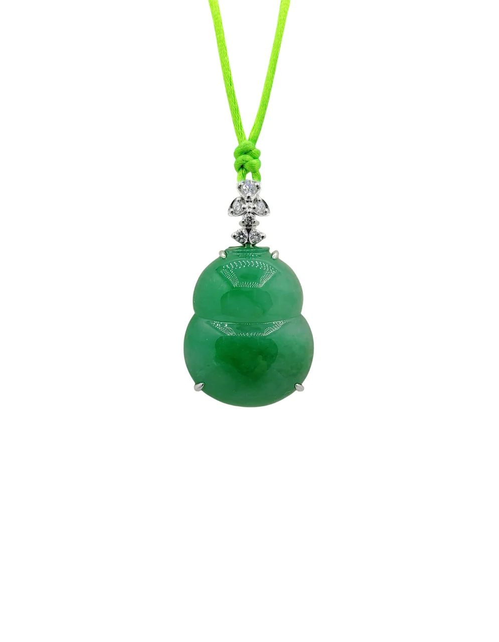 18K White Gold Medium Green Wulu Jadeite Jade Pendant
