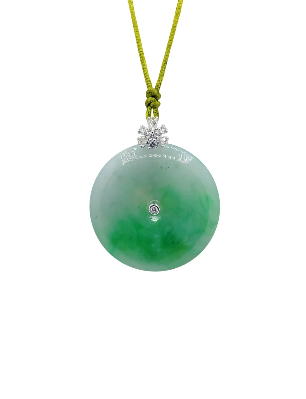18K White Gold White with Light and Medium Green Patches Eternity Jadeite Jade Pendant