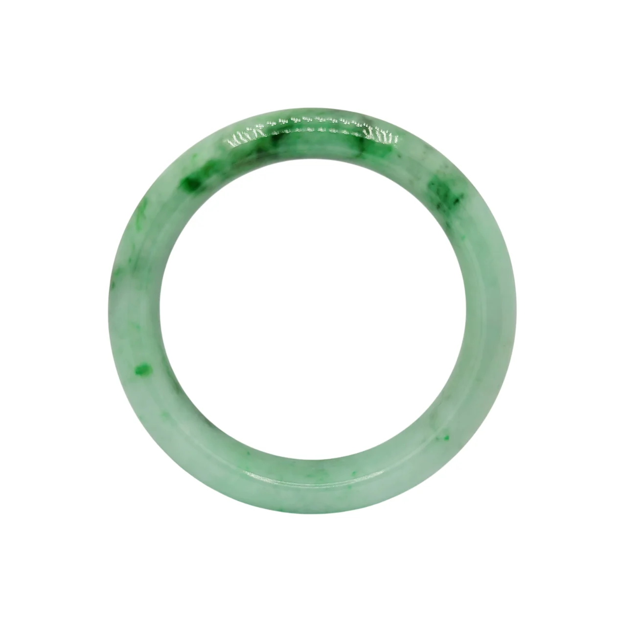Pale green with bright and intense green patches Jadeite Jade Bangle