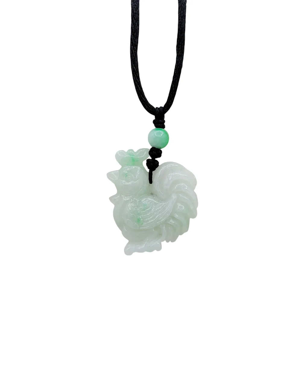 White with Green Patches Rooster Jadeite Jade Pendant